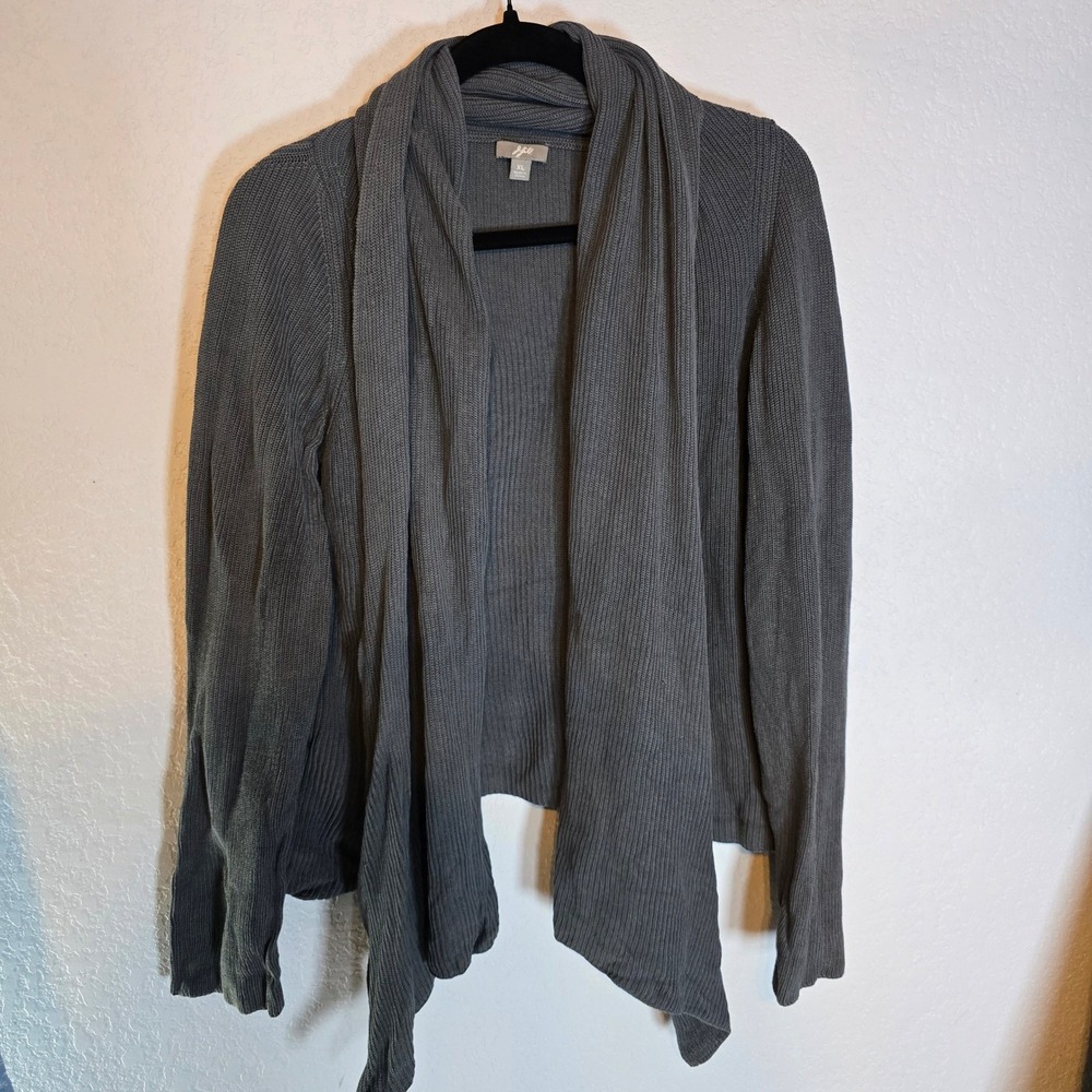 J.Jill XL Gray Silk Cotton Blend Knit Open Front Cardigan Sweater